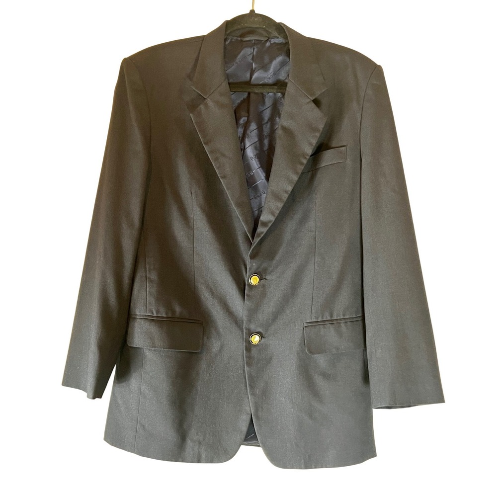 Hugo Boss Harris Tweed Blazer Mens Navy Blue Wool Sports Coat Gold Crest Buttons